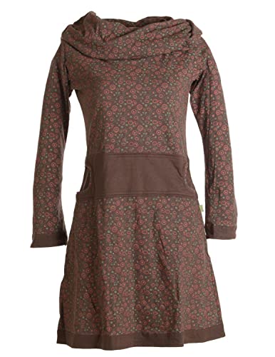 Vishes - Alternative Bekleidung - Bedrucktes Kleid aus Baumwolle mit Schalkragen Dunkelbraun 36