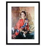 Painting Portrait Queen Elizabeth II England Black Framed Art Print B12X9755