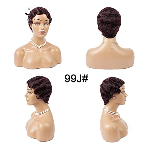 Perücke Kurzer Wig Brasilianisches Haar, vollständige Maschine, um kurze Mischung aus menschlichen Haarperücken für Frau Kurzfinger Wellenperücken herzustellen für Party