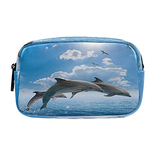 COZYhome Federmäppchen, süßes Meerestier-Delfin-Federmäppchen, mit Reißverschluss, Schreibwarenbeutel für Mädchen, Jungen, Frauen, Kosmetiktasche, Make-up-Tasche mit Fächern