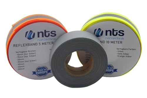 NTS Nähtechnik 50 Meter Reflexband, Reflektorband zum Aufnähen, in 7 Breiten, Farbauswahl (10mm, Silber)