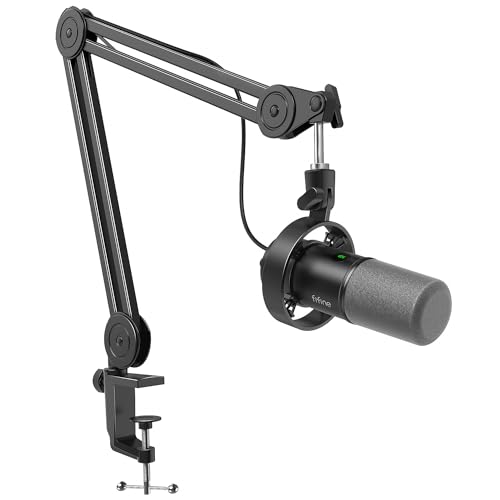 FIFINE Dynamisches Podcast-Mikrofon-Set mit Galgenarmständer, Studio XLR/USB-Mikrofon für die Aufnahme von Gesangsstreaming, Studio-Metall-Mikrofon mit Stummschaltung, Kopfhöreranschluss, robuster