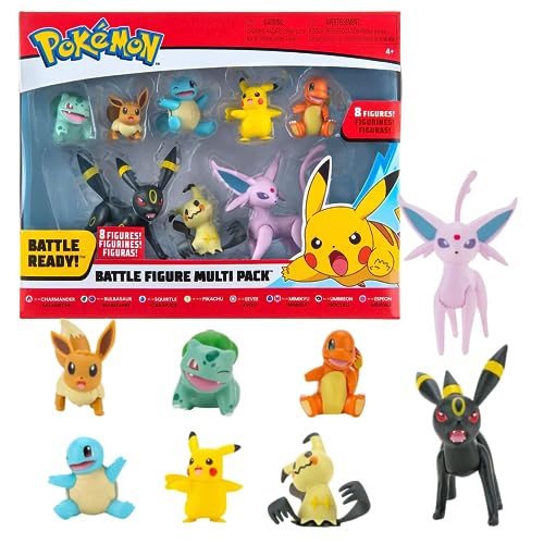Pokémon Kampffiguren, 8 Stück, mit Charmander, Bulbasaur, Squirtle, Mimikyu, Pikachu, Eevee, Umbreon, Espeon – perfekt für jeden Trainer