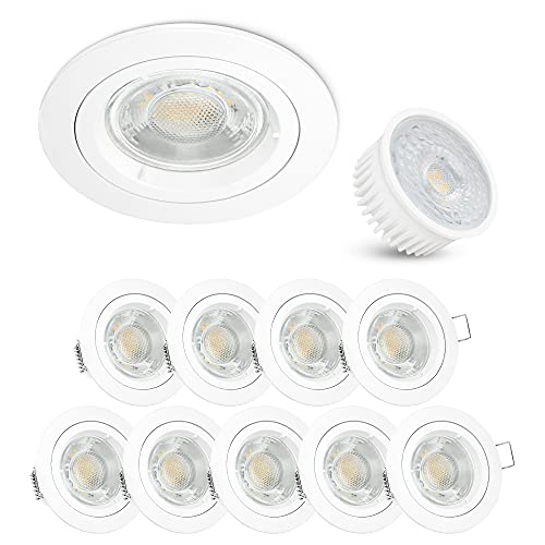 linovum® LED Einbauspots 10er Set extra flach nur 36mm - runde Deckeneinbaustrahler weiß matt inkl. LED neutralweiß 5W 230V