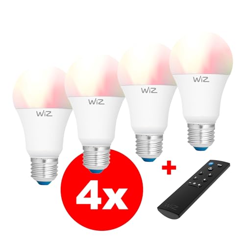 REV LED-Leuchtmittel WiZ SPARSET - E27, 9W, 2.200-6.500K, WLAN, App-Steuerung, Alexa & Google-Assistant, 4er Set + Fernbedienung