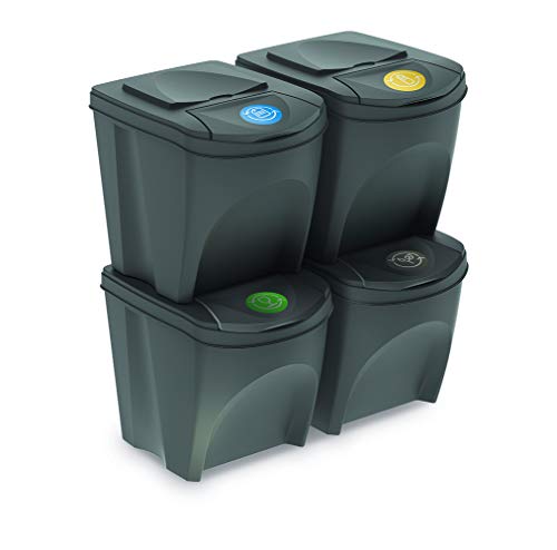 Birsppy TANGDI Mülltonne Sorti Box Sortibox Mülleimer Mülltrennsystem Abfall Segregation Müllsäcke Abfallbehälter Recycling Müllsortierer (4 x 25 L, Grauer Stein)