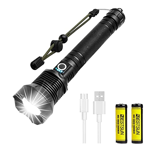 XHP70 LED-Taschenlampe, 12000 Lumen XHP70 Handheld-Taschenlampe Wiederaufladbare LED-Taschenlampen Zoombare wasserdichte Taschenlampe zum Wandern, Camping, Angeln