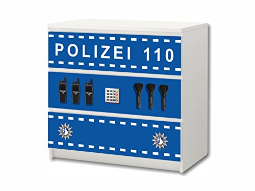 Stikkipix Polizei Möbelsticker/Aufkleber - M3K21 - passend für die Kommode mit 3 Fächern/Schubladen MALM von IKEA - Bestehend aus 3 passgenauen Kinderzimmer Möbelfolien (Möbel Nicht inklusive)
