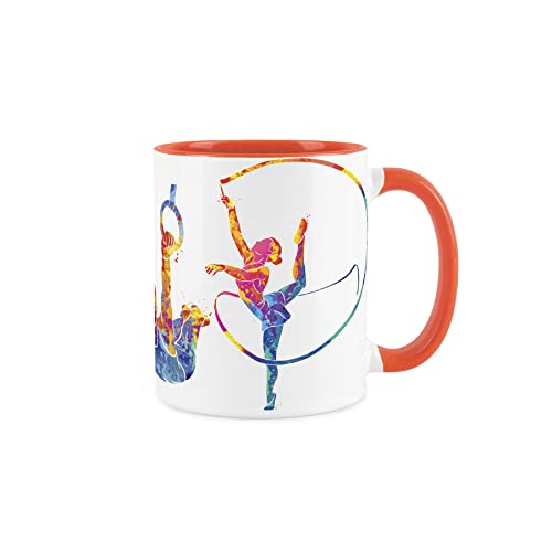 Purely Home Gymnastikbecher, abstrakter Farbeffekt, orangefarbener Becher für Kaffee/Tee, Geschenk für Sportliebhaber