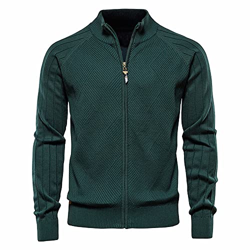 NP Herbst Herren Strickjacke Einfarbig Revers Jacquard Sweater Casual Sweater, grün, Medium