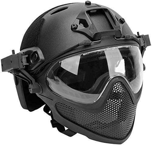 PJ Tactical Fast Helmet, Pilotenschutzhelm, Airsoft Paintballhelm Mit Abnehmbarer Maske und Schutzbrille