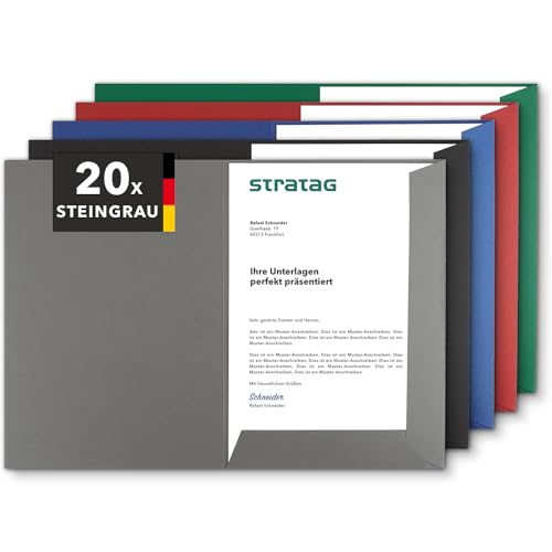 Präsentationsmappe A4 in Steingrau 20 Stück (wählbar) - erhältlich in 7 Farben - direkt vom Hersteller STRATAG - vielseitig einsetzbar für Ihre Angebote, Exposés, Projekte oder Geschäftsberichte