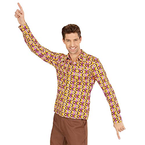 Amakando Edles Disco-Hemd für Männer zum 70s Party Outfit/Rosa-Gelb L/XL (52/54) / Polyester-Langarmhemd Saturday Night Fever/Bestens geeignet zu 70er-Party & Mottoparty
