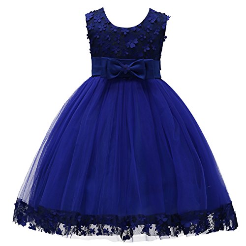 IBTOM CASTLE Mädchen Kinder Spitzen Stickerei Abendkleid Prinzessin Blumen Mädchen Baby Blau 5-6 Jahre