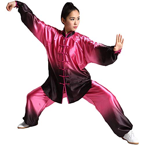 G-like Tai-Chi Uniform Damen Anzug - Chinesische Kampfkunst Taiji Wushu Wing Chun Shaolin Kung Fu Training Kleidung Farbverlauf Farbübergang Lange Ärmel Set (Schwarz&Rosa, S)