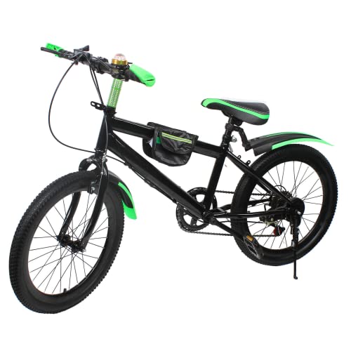 WOLEGM 20 Zoll KinderFahrrad, 6-Gang Mountainbike mit Federgabel, City Fahrrad Scheibenbremse Bike, für Mädchen und Jungen， Grün