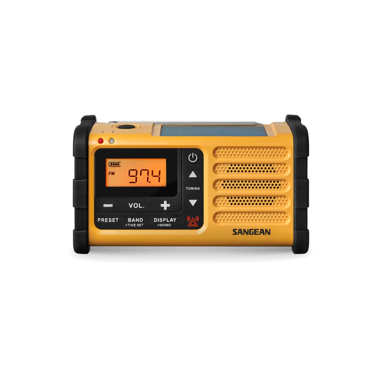 Sangean MMR-88 Tragbares Kurbelradio, Notfall radio mit Taschenlampe und Notfall-Signalton - UKW/MW-Tuner - Gelb/Schwarz