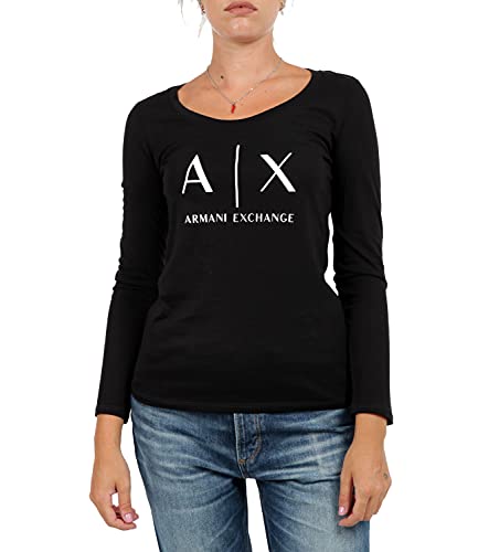 Armani Exchange Damen Logo LS T-Shirt, Schwarz (Black 1200), Small (Herstellergröße:S)