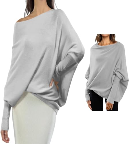 Asymmetric Draped Jumper Autumn Wool Women Loose Off Shoulder Long Sleeve Knit Oversized Pullover Sweaters (01,XL)