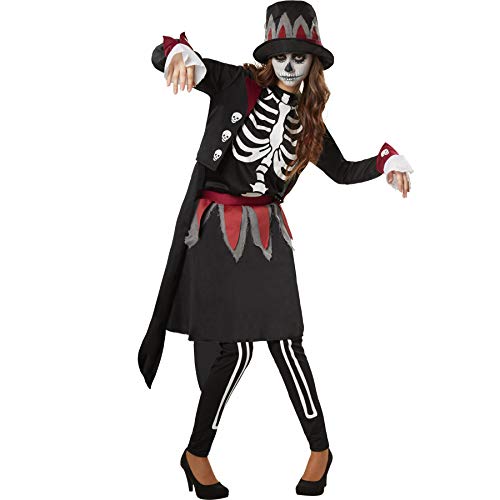 dressforfun 900510 - Damenkostüm gruselige Skull Lady, Vornehmes Kostüm im Skull-Look inkl. Hut mit Satinband (XXL | Nr. 302416)
