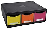 Exacompta 318798D Toolbox Iderama mit 3 Schubladen aus Recycling-Kunststoff zur Aufbewahrung kleiner Utensilien 27 x 35,5 x 13,5 cm. Ideal für Büro und Schreibtisch. Blauer Engel schwarz|bunt