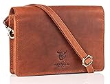 MATADOR Umhängetasche Echt Leder Bodybag Damen Handtasche mit Kartenfächer Frauen Schultertasche Ledertasche RFID Schutz Braun Tasche