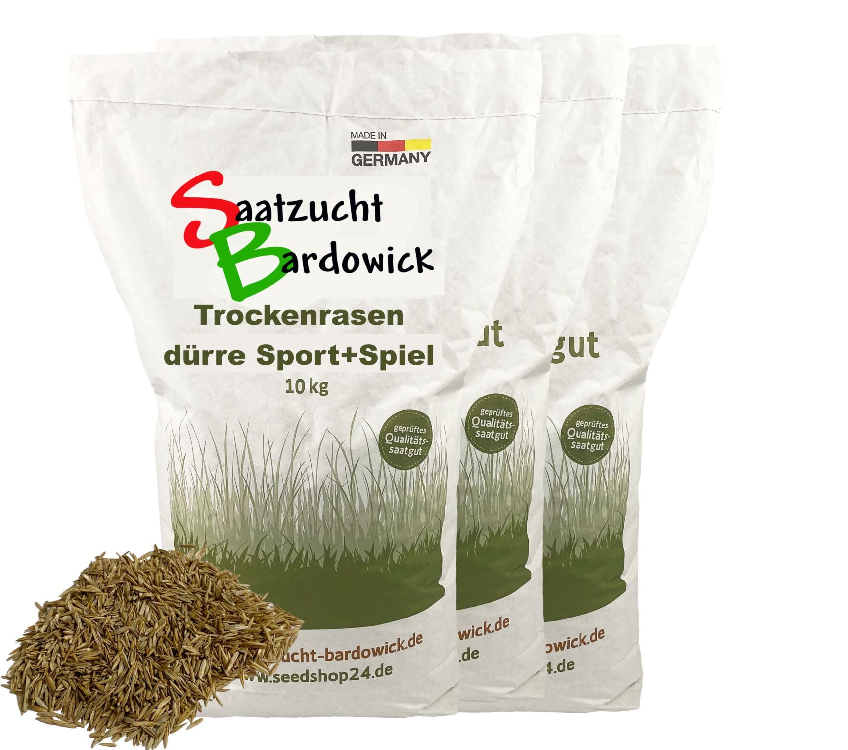 Rasen Dürreresistente Rasenmischung Sport + Spielrasen – strapazierfähig - grün 30kg für ca. 900 m²