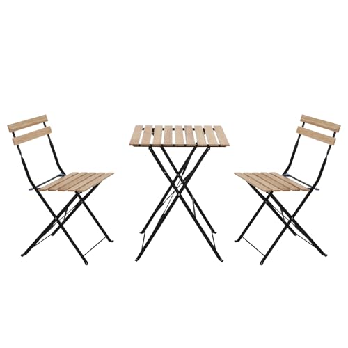 SVITA Bistro-Set 3-teilig Tisch mit 2 Stühlen klappbar Balkon Schwarz Metall Holz