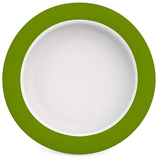Ornamin Teller mit Kipp-Trick Ø 20 cm grün | Spezialteller mit Randerhöhung für selbstständiges Essen | Esshilfe, Melamin, Anti-Rutsch Teller, Tellerranderhöhung