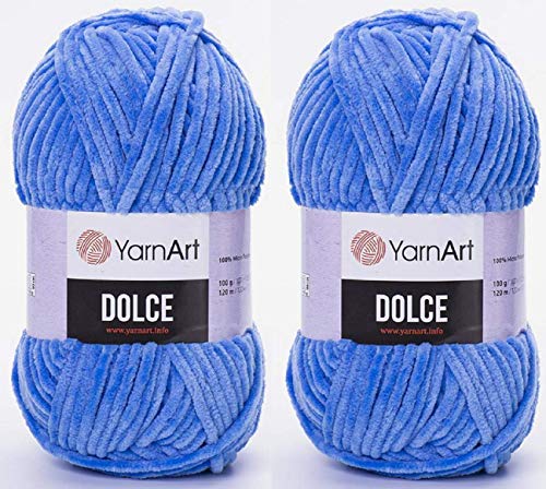 YarnArt Dolce-Garn, 100 % Mikro-Polyester, 2 Stück, 260 Meter, 2 x 100 g, super sperrig: 6 Baby-Chenille-Garn (777 Blau)