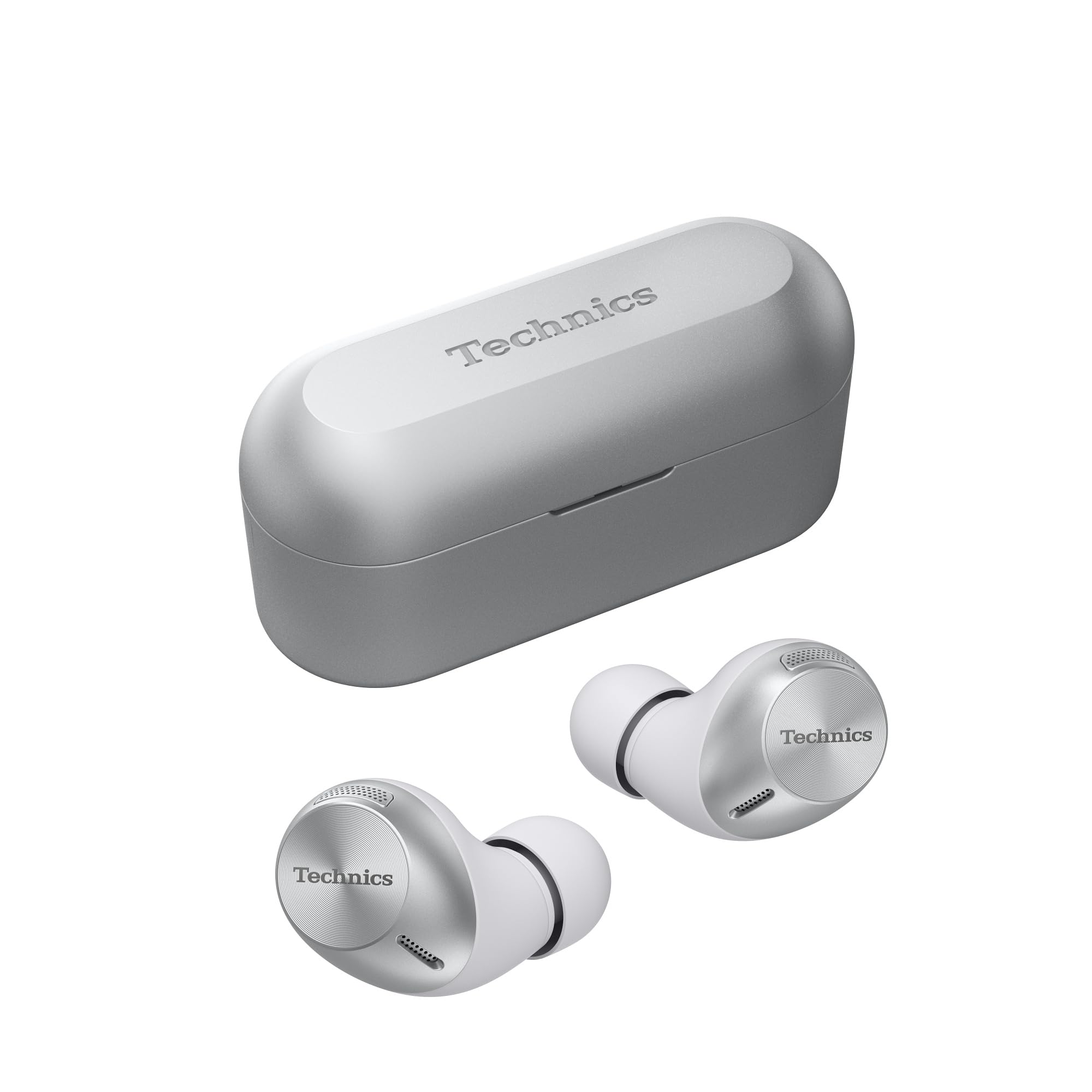 Technics EAH-AZ40M2ES kabellose Ohrhörer mit Noise Cancelling, Multipoint Bluetooth 3 Geräte, bequemer In-Ear-Kopfhörer mit integriertem Mikrofon, anpassbare Passform, Silber