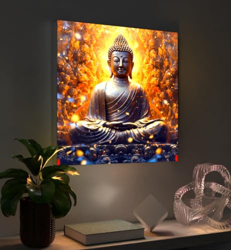 MyMaxxi - Pixlip Poster Buddha Wandbild Design Wand Dekoration, Foto Mehrfarbig Leuchtrahmen - Statue, 60x60 cm, Rahmen: Leuchtrahmen inkl. Druck