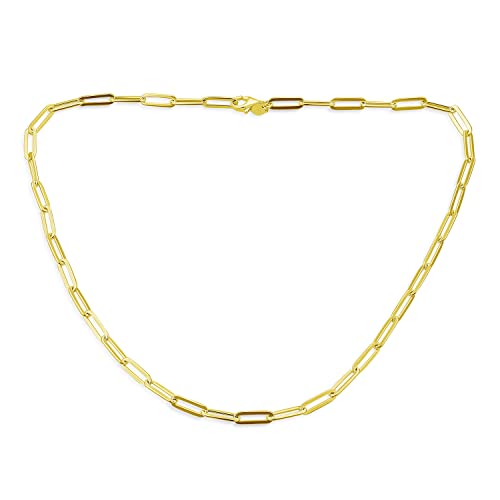 Solid Strong Yellow 14K Gold über .925 Sterling Silber Italienisch 4mm Büroklammer Link Kette Halskette für Männer Frauen Nickel-Free Made In Italy 18 Zoll