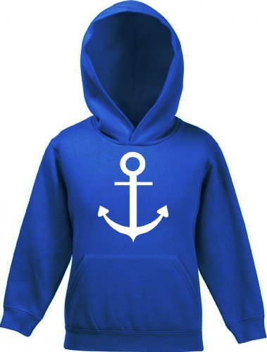Shirtstreet24, ANKER, Kapitän Seefahrt Schiff Kinder Kids Kapuzen Sweatshirt Hoodie - Pullover, Größe: 152,Royal Blau