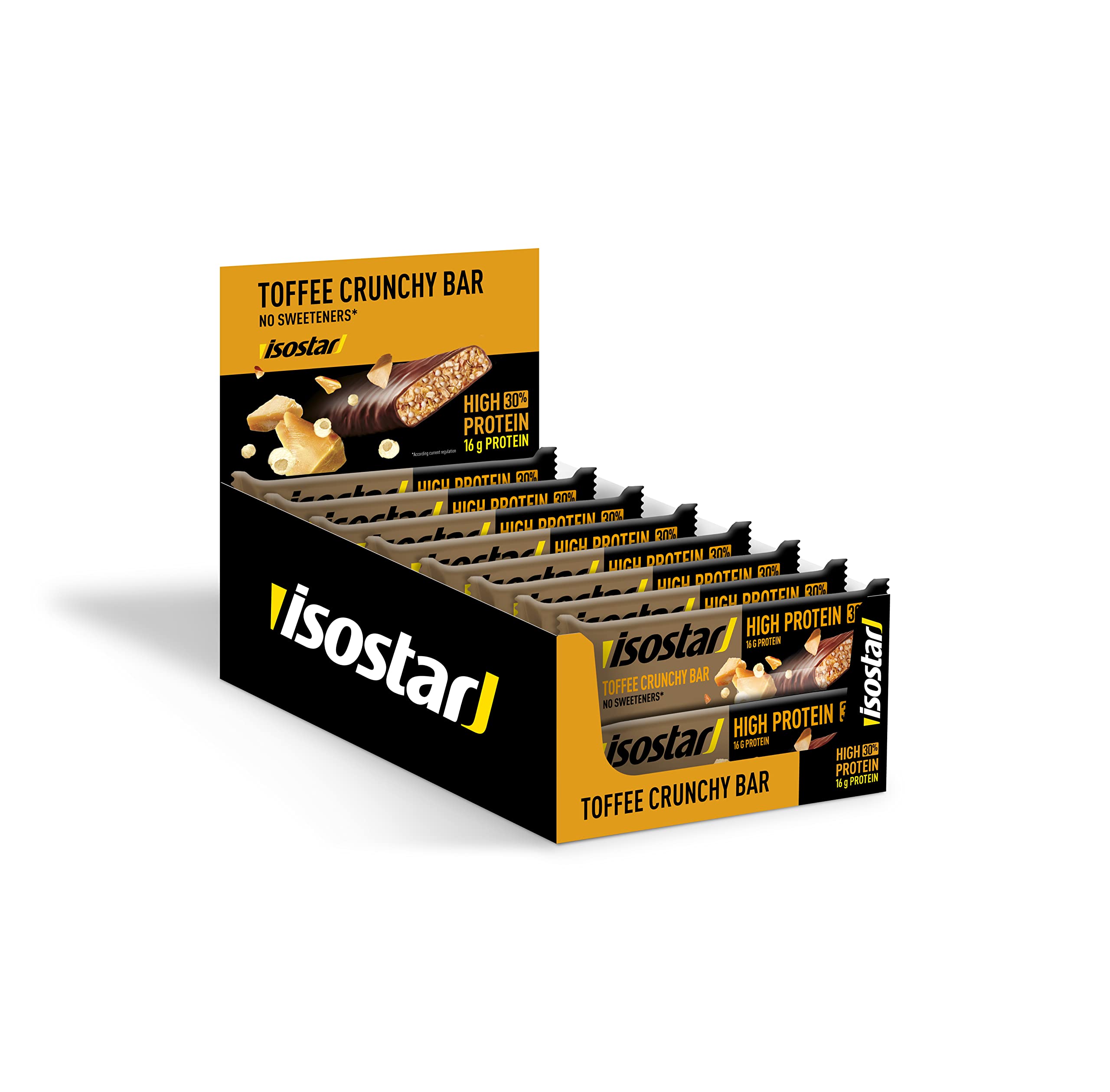 Isostar High Protein 30 Protein Riegel (16x55g), Leckere High Proteinriegel Toffee Crunchy Geschmack, Eiweißriegel mit hohem Proteingehalt für messbare Ergebnisse