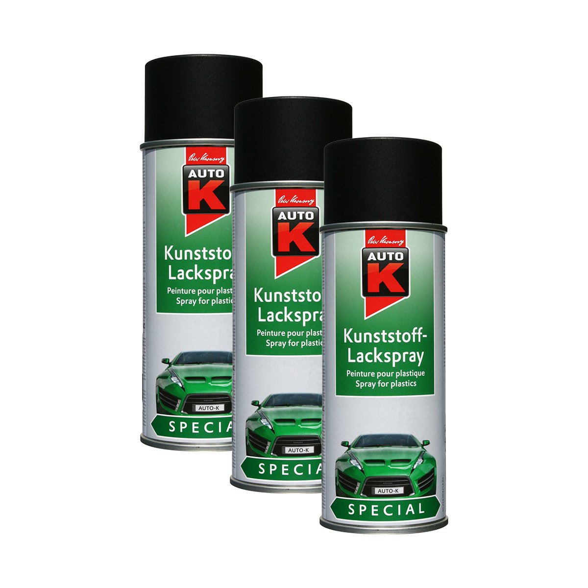 3X KWASNY 233 097 Auto-K Special Kunststoff-Lackspray Schwarz 400ml