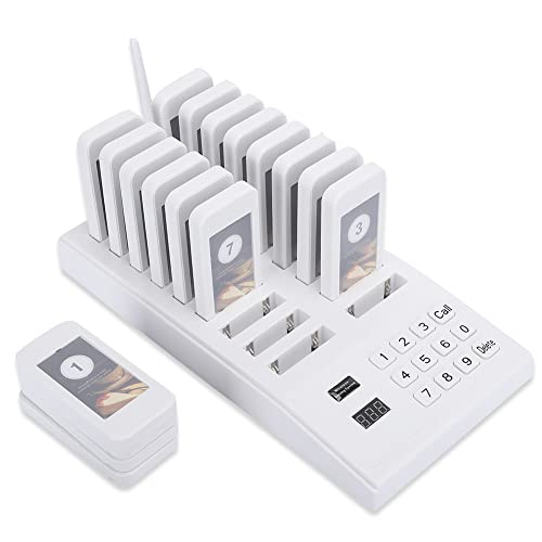 SU - 666B Restaurant Wireless Call System mit 18 Signaltönen, 999 Kanal Tastatur, 2 Ton-/Lichtanzeigemodi, Tragbarer Empfänger für Restaurants, Cafés, Bar(Weiß)