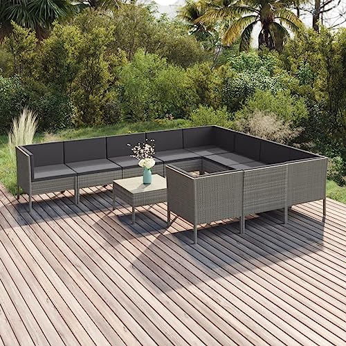 ZQQLVOO Lounge Sessel Terrassenmöbel Terassenmöbel Außen11-tlg. Garten-Lounge-Set mit Auflagen Poly Rattan Grau