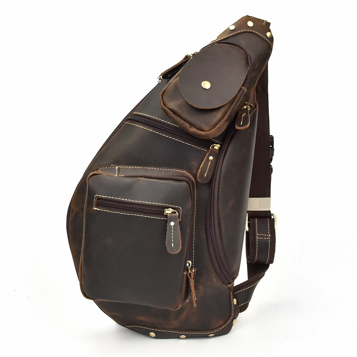LUUFAN Herren Echtes Leder Sling Bag Brusttasche Cross Body Bag Cross Durable Schulter Rucksack (Dark Brown-2)