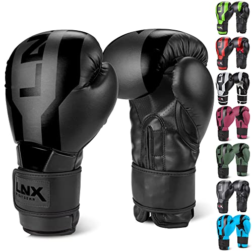 LNX Boxhandschuhe Stealth - Männer Frauen 8 10 12 14 16 Oz - ideal für Kickboxen Boxen Muay Thai MMA Kampfsport UVM Ultimatte Black (002) 8 Oz