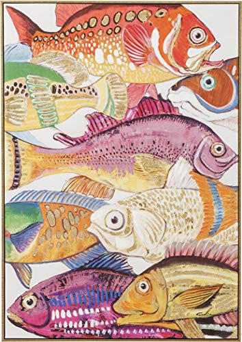 Kare Design Bild Touched Fish Meeting One, 100x75cm, buntes Bild mit Motiv, bunte Fische, teilweise handbemalt, in weiteren Ausführungen erhältlich