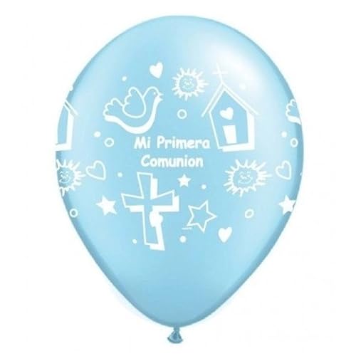 Toyland® Latex-Luftballons "Mi Primera Comunion", Blau, 25 Stück – 27,9 cm, Dekoration für Feiern und Partys