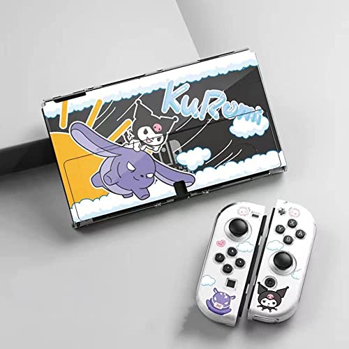 ENFILY Cute Kuromi Case Compatible with Nintendo Switch OLED, Dockable Case Cover, Ergonomic Soft TPU Grip Case for Joycon, Sparkle Skin Set
