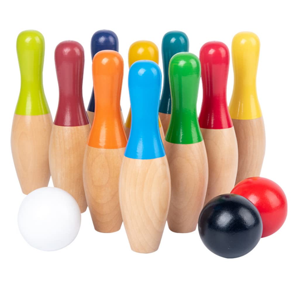 BSTCAR Bowling Set Kinder, Bowling Holzspielzeug mit 10 Kegel und 3 Bälle Bowling Set Drin und Draußen Spielzeug Bowling-Spiel Geschenke ab 3 Jahre Mädchen Junge