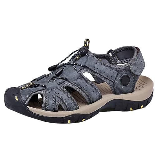 Rivccku Outdoorsandalen Herren Trekkingsandalen Geschlossene Sandale Leder Sandalen Sommer Strand Sandalen Wandersandale