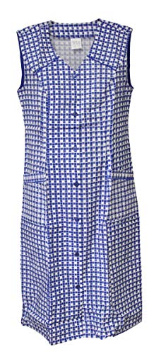 Knopfkittel Baumwolle kariert Hauskleid Kittel Schürze, Größe:58, Farbe:blau