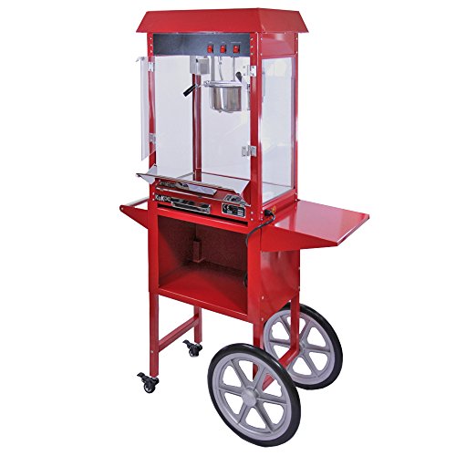 KUKOO Retro Popcornmaschine Popcorn Maker Party Popcornautomat mit Wagen dekorative Innenbeleuchtung Popcorn-Maschine Veranstaltungen Kino Rot