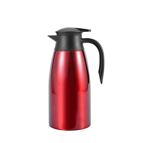 DEARBORN Thermoskanne aus Edelstahl 304, 2 l, vakuumisoliert, für Kaffee, Tee, Milch, Krug und Büro, Rot