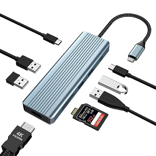 9 in 1 USB C Hub, oditton USB C Dockingstation mit 4K@30Hz HDMI, 3 x USB 3.0, USB C 3.0 Datenübertragung, USB 2.0, 100W PD, SD/TF Kartenleser, kompatibel mit Laptop und verschiedenen Typ-C-Geräten