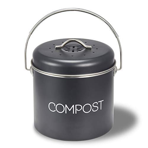 Supremery Komposteimer Mülleimer Abfalleimer für Biomüll - 3l Eimer Behälter für Müll geruchsdicht - Bioabfallbehälter für Kompost mit Schwenkgriff - inkl. Kohlefilter für Küche aus Metall